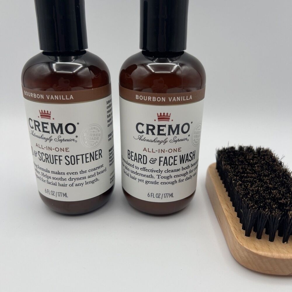 Cremo All In One Beard & Face Wash, And Beard & Scruff  Softener Bourbon Vanilla